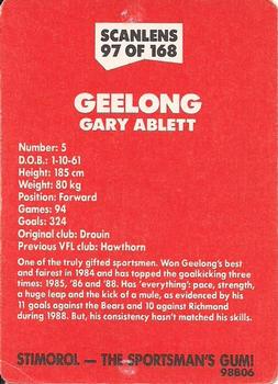 1989 Scanlens VFL #97 Gary Ablett Back